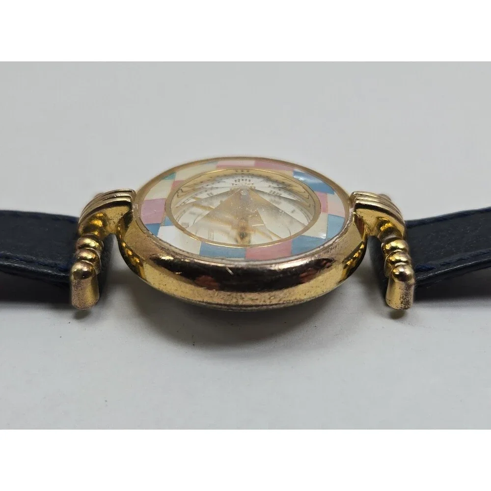 Vintage Fossil Womens Prism Mother Of Pearl Mosaic Watch Gold Tone New Battery